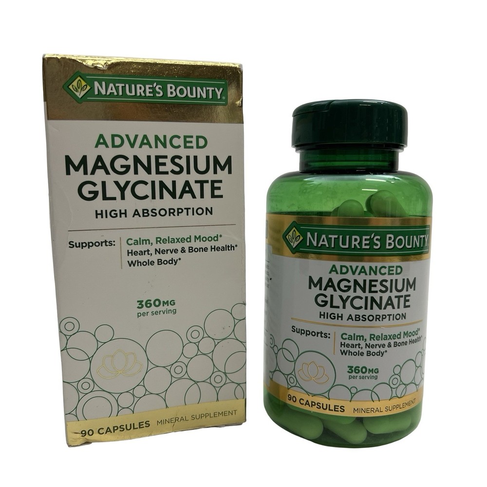 Natures Bounty 360mg Advanced MAGNESIUM GLYCINATE 90 cap High Absorption 07/2028