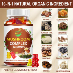 Mushroom Extract Complex Gummies Lions Mane Chaga Reishi Focus Memory Immunity