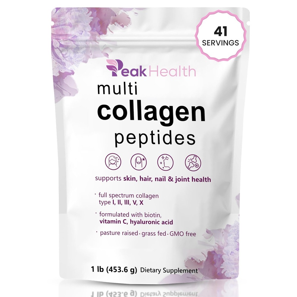 Multi Collagen Peptides Powder, 1 Pounds 1 Pound (Pack of 1), White/Purple