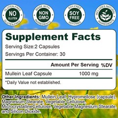 Mullein Leaf Capsules For Lung Cleansing & Detox Herbal Dietary Supplement