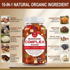 60Pcs Mushroom Extract Complex Gummies Nootropic Brain Booster For Focus, Memory