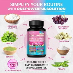 Keratin Supplements With Biotin, Collagen Hair Growth, Skin, Nails – 120 Caps