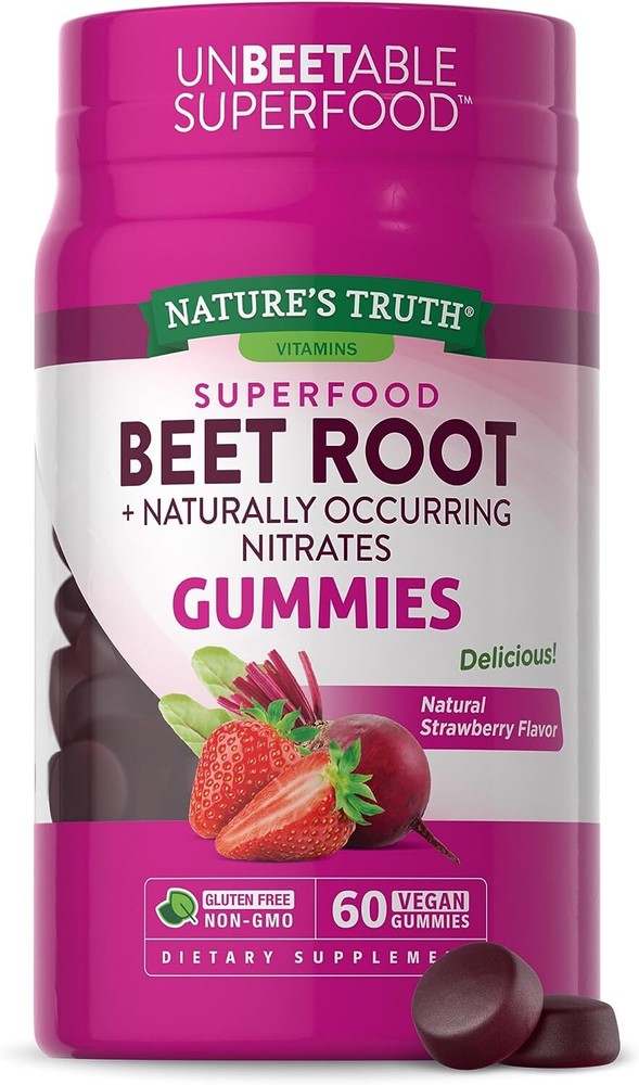 Strawberry Beet Root Gummies 60 Count Vegan Superfood Wellness Formula