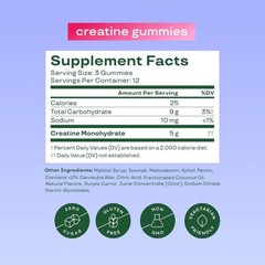 Bloom Sugar Free Creatine Gummies 5g – Monohydrate for Strength,Berry,36 Gummies