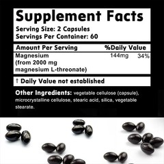 Magnesium L-Threonate 2000mg – Boosts Brain Health, Memory and Focus, Cognition