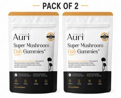 pack 2, Auri Daily Mushroom Gummies –12 Mushroom Blend with Chaga, 60 Count NEW
