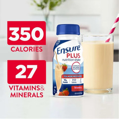 Ensure Plus Meal Replacement Shake, Strawberry, 8 fl oz, 24-Pack, 16g Protein