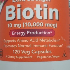 Extra Strength Biotin 10mg (10,000mcg) Expires 07/2025 120 Vegan Capsules