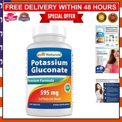 Third-Party Tested 595 Mg Potassium Gluconate Tablets – 250 Count, Made in USA