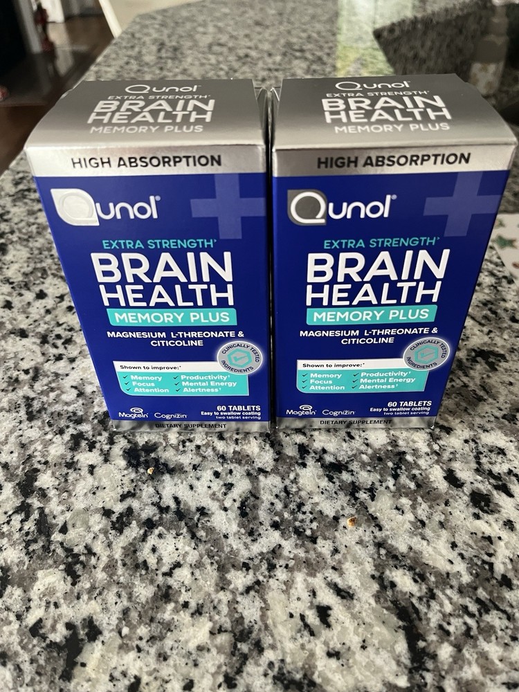 Qunol Brain Health Memory Plus Magnesium L-Threonate & Citicoline 60ct (2 Pack)