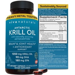 Viva Naturals Antarctic Krill Oil Omega 3 60 Count (Pack of 1), Brown