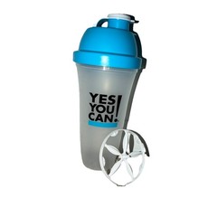 YES YOU CAN! Plastic Shaker Bottle Blue Clear with Mixing Ball Screw-on Lid