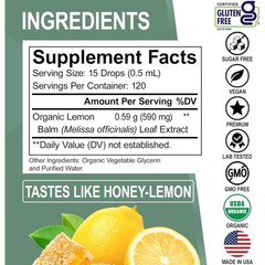 Organic Lemon Balm Liquid Extract Supplement for Mood Relaxation Calm Relief