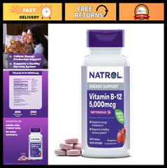 High Potency B12 5000 mcg Fast Dissolve Tablets for Energy Metabolism – 200 Coun