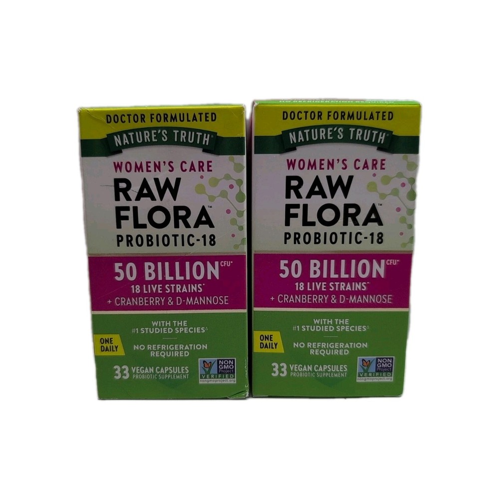 (2) Nature’s Truth – Raw Flora Probiotic-18, 33 Capsules Each. Exp: 02/2026+