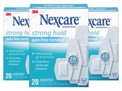 Nexcare Strong Hold Bandages, Assorted, 20 Bandages Per Box (3 Boxes), 20 Cou…