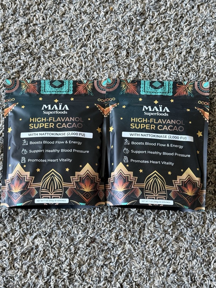 Wow😲🫪2 MAIA Superfoods High-Flavanol Super Cacao with NATTOKINASE 7oz 30serv