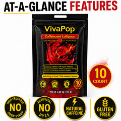 VivaPop Caffeinated Lollipops 40mg Caffeine 100mg L-Theanine 10 Count Energy