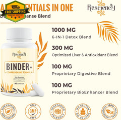 Detox Binder Supplement with Activated Charcoal & Clay – 180 Vegan Capsules