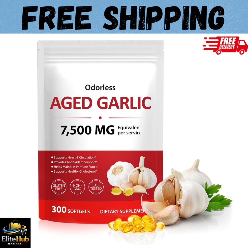Odorless Garlic 7500Mg per Servings, 300 Softgels | 2 Years Aged Garlic Extra…
