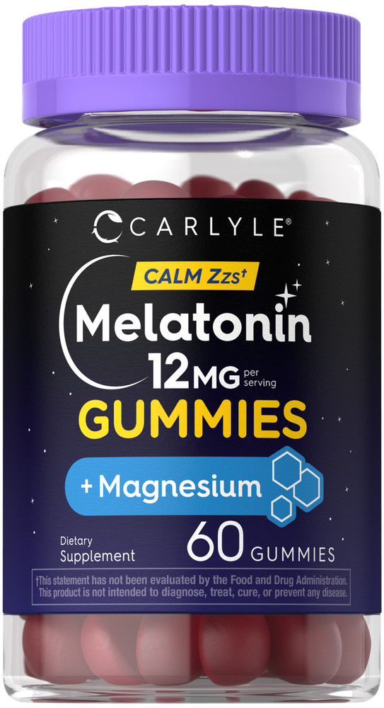 Melatonin 12mg Gummies | 60 Count | with Magnesium | Vegan | by Carlyle