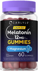 Melatonin 12mg Gummies | 60 Count | with Magnesium | Vegan | by Carlyle