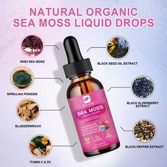 Natural Sea Moss Liquid Drops with Bladderwrack Support Thyroid Support,Blacksee