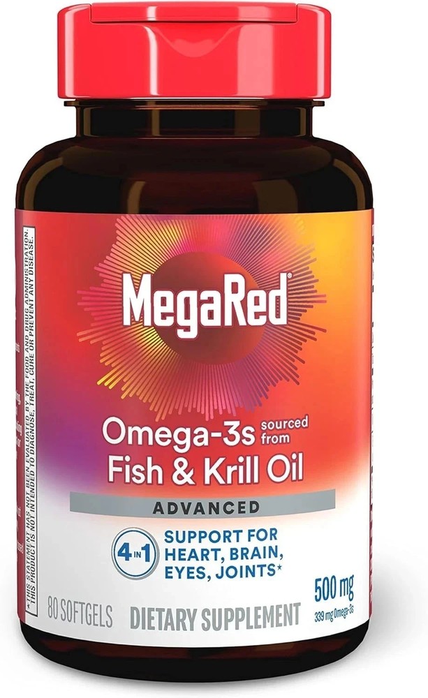 MegaRed Advanced Absorption Omega 3 Fish Oil 500mg 80 Softgels US