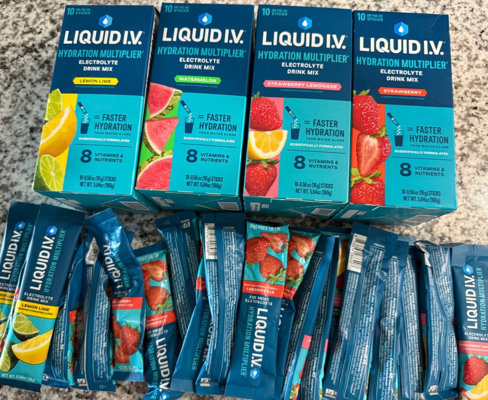40 packets LIQUID I.V. Hydration Multiplier – Electrolyte Drink Mix – 4 Flavors