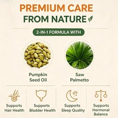 Pumpkin Seed Oil Saw Palmetto Capsules | Hair Prostate Support | 60 Softgels