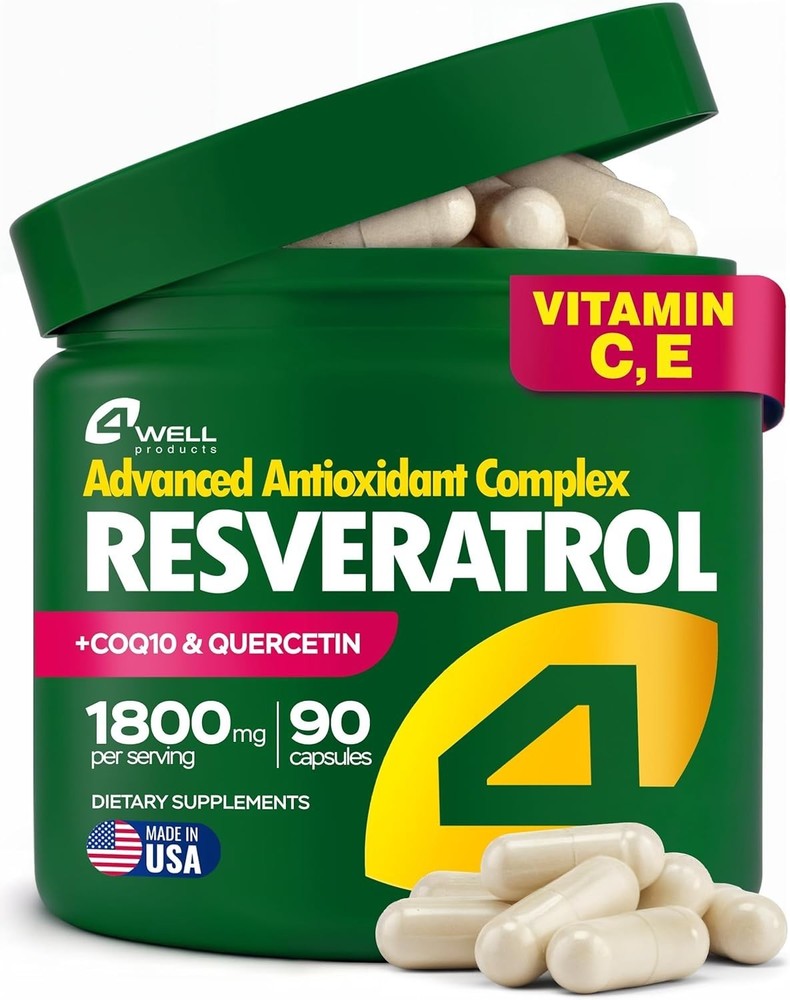 RESVERATROL SUPPLEMENT 1800MG COMPLEX – COQ10, QUERCETIN, VITAMIN E, CALCIUM