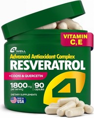 RESVERATROL SUPPLEMENT 1800MG COMPLEX – COQ10, QUERCETIN, VITAMIN E, CALCIUM