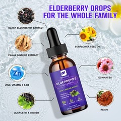 Elderberry Syrup Black Elderberry Drops for Immune Support, Vegan, Non-GMO 60ML