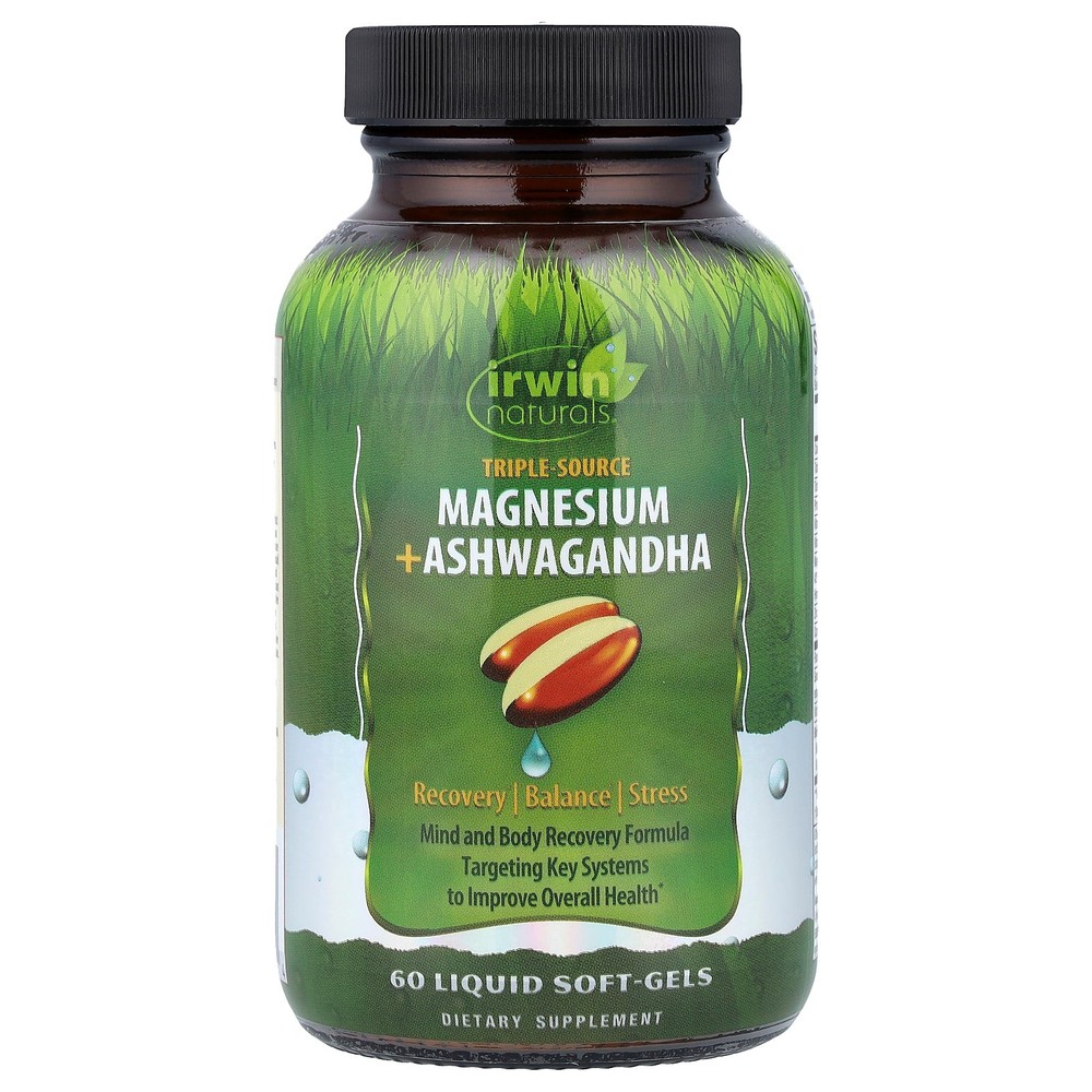 2 X Irwin Naturals, Triple Source Magnesium + Ashwagandha, 60 Liquid Soft-Gels