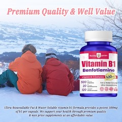 Vitamin B-1 Thiamine 500 mg, 60 Day Supply Dietary Supplement, Easy-to-Swallow