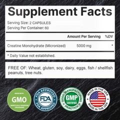 Creatine Monohydrate 5000mg- Energy&Endurance,Muscle Health,Testosterone Booster