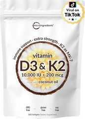 Easy-to-Swallow Coconut Oil Softgels: 2-in-1 D3 10,000 IU & K2 200 mcg Nutrition