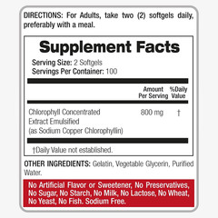 Lab – Chlorophyll – pure – 800 mg per serving- 200 Softgels – chlorophyll capsul