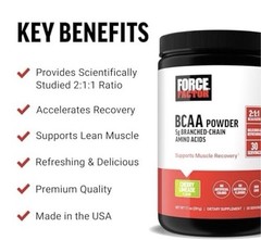 Force Factor BCAA Powder Cherry Lemonade 30 Servings 5g Dose Made in USA