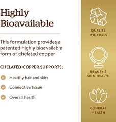 Chelated Copper, 100 Tablets – Essential for Collagen Formation – Highly Bioavai