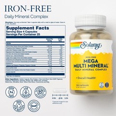 SOLARAY Mega Multi Mineral, Iron Free – Daily 100 Count (Pack of 1), No Color