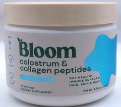 Bloom Colostrum & Collagen Peptides, Unflavored, 25 Servings, 4.16 Oz
