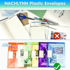 18 Pack Plastic Envelopes Plastic Folders with Snap Closure, 18 pcs Multicolor