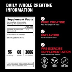 5000mg Micronized Creatine Monohydrate 300g Unflavored – & Non-GMO