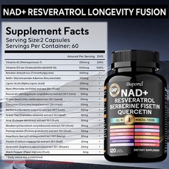 NAD+, Trans-Resveratrol, Quercetin, Berberine, Grape Seed, Hawthorn, Anti-Aging