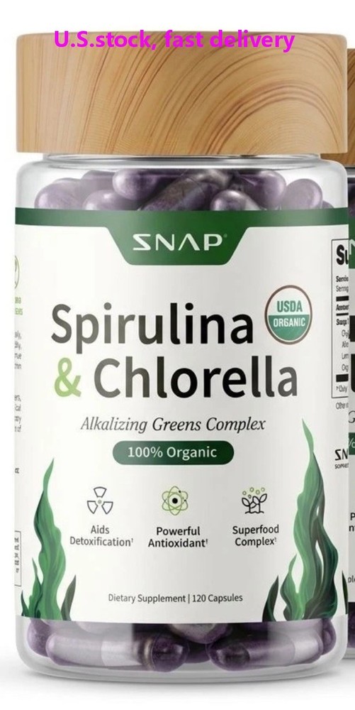 SNAP Spirulina & Chlorella Alkalizing Greens Detox Antioxidant 120 Caps