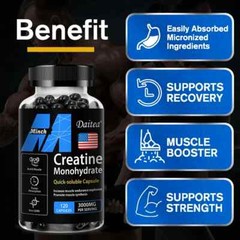 Creatine Monohydrate Capsules 3000mg, 30/60/120 Capsules, Muscle Explosion
