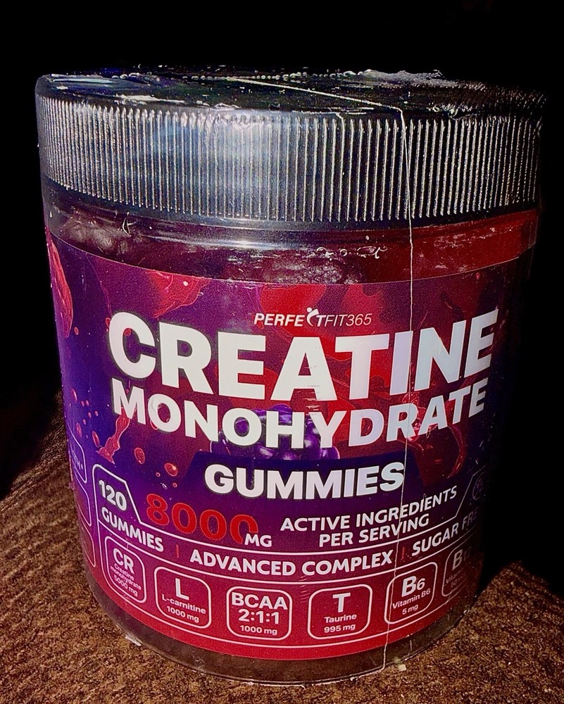 Creatine Monohydrate Gummies 8000mg PerfectFit365 120ct BCAA Taurine L-Carnitine