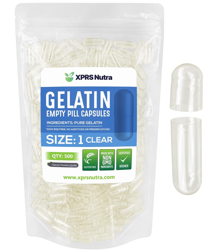 Size 1 Empty Capsules 500 Count Gelatin Pills DIY Capsule Filling Clear