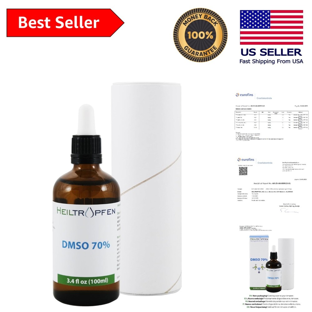 Dimethyl Sulfoxide 70% – Third-Party Tested DMSO in Dark Amber Glass Bottle
